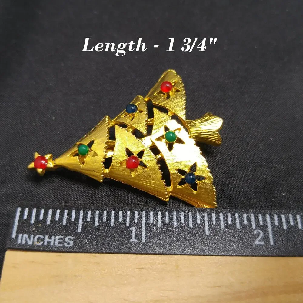 Vintage Eisenberg Ice Christmas Tree Brooch 1960s Gold Multicolor Beads Signed